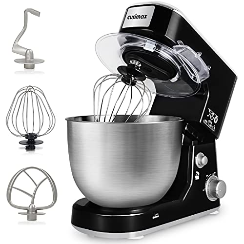 CUSIMAX Mixer with 5-Quart Stainless Steel Bowl, Dough Hook, Mixing Beater and Whisk, Splash Guard
